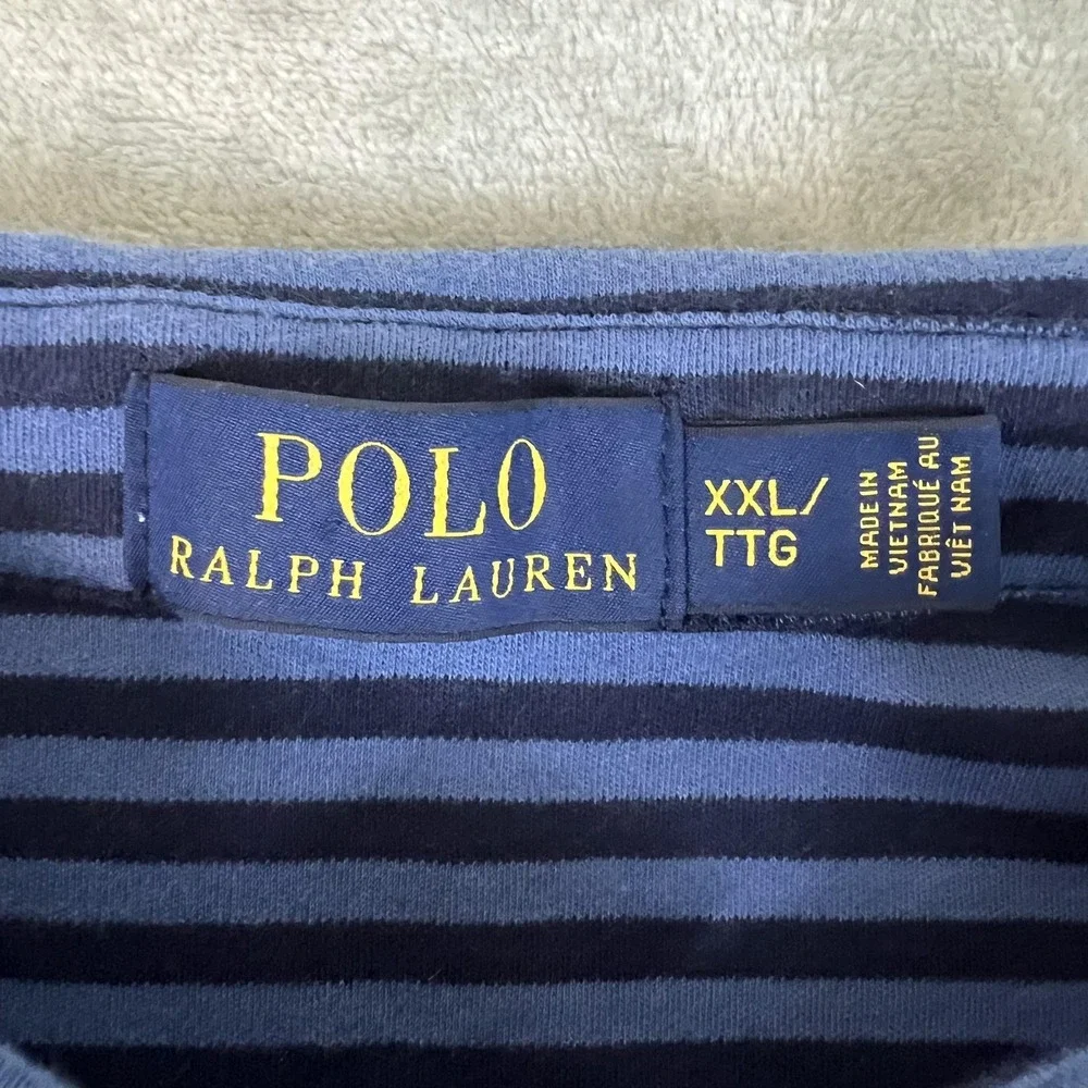 Polo Ralph Lauren Polo Shirt Mens 2XL Blue Striped Cotton Pony Logo Casual - Picture 3 of 5